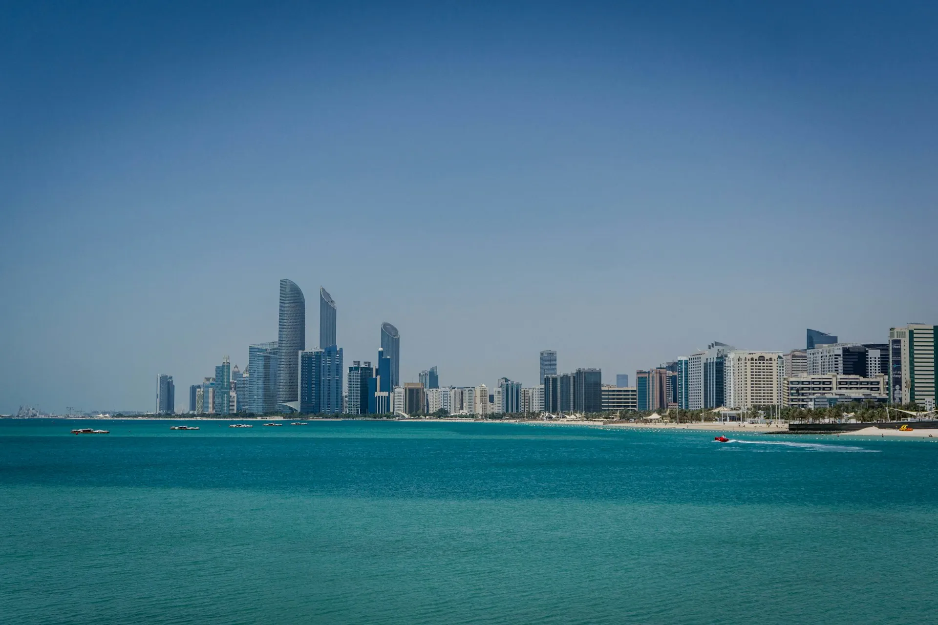 Abu Dhabi waterfront skyline overlooking turquoise water
